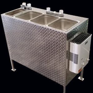 4 COMPARTMENT SELF CONTAINED PORTABLE SINK -12v / LP GAS TANKLESS HOT WATER HEATER