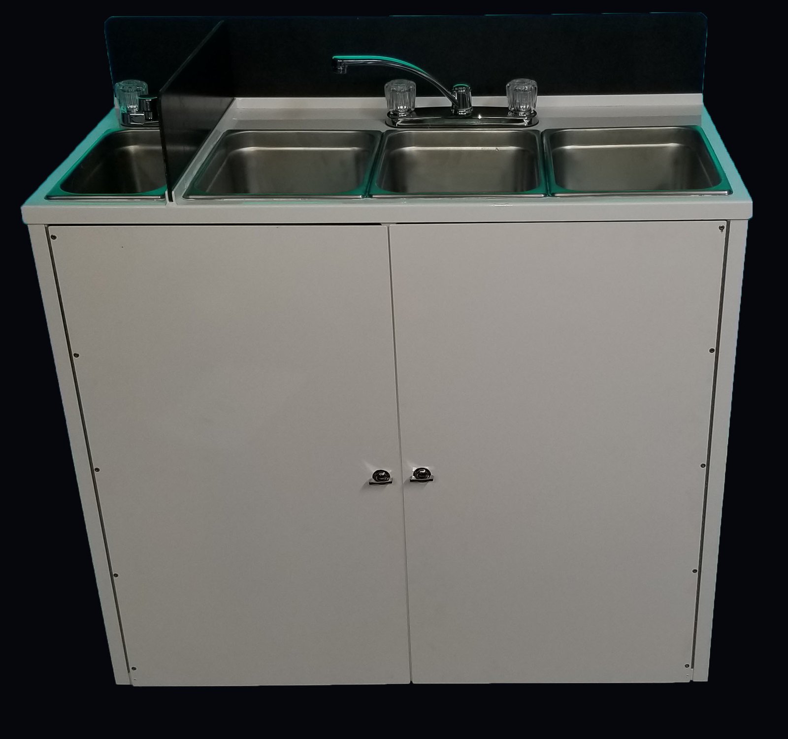 4 COMPARTMENT SELF CONTAINED PORTABLE SINK -110v ELECTRIC POWDER COAT FINISH